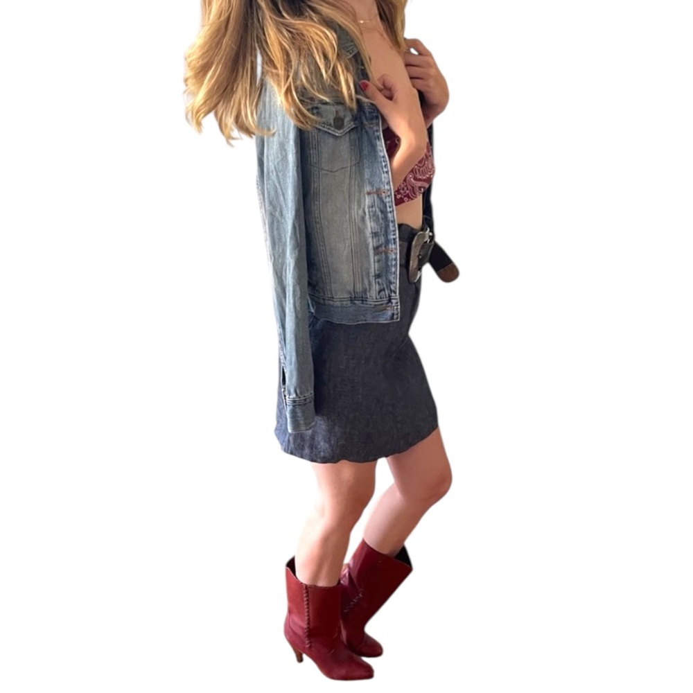 Vintage Y2K Blue Chambray Denim High Waist Mini Skirt Matching Tie Belt Small - Picture 11 of 16